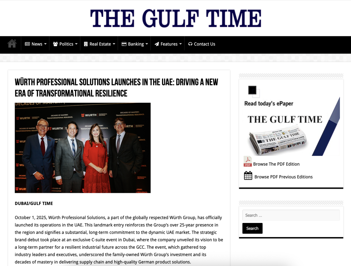 WÜRTH PROFESSIONAL SOLUTIONS LAUNCHES IN THE UAE: DRIVING A NEW ERA OF TRANSFORMATIONAL RESILIENCE