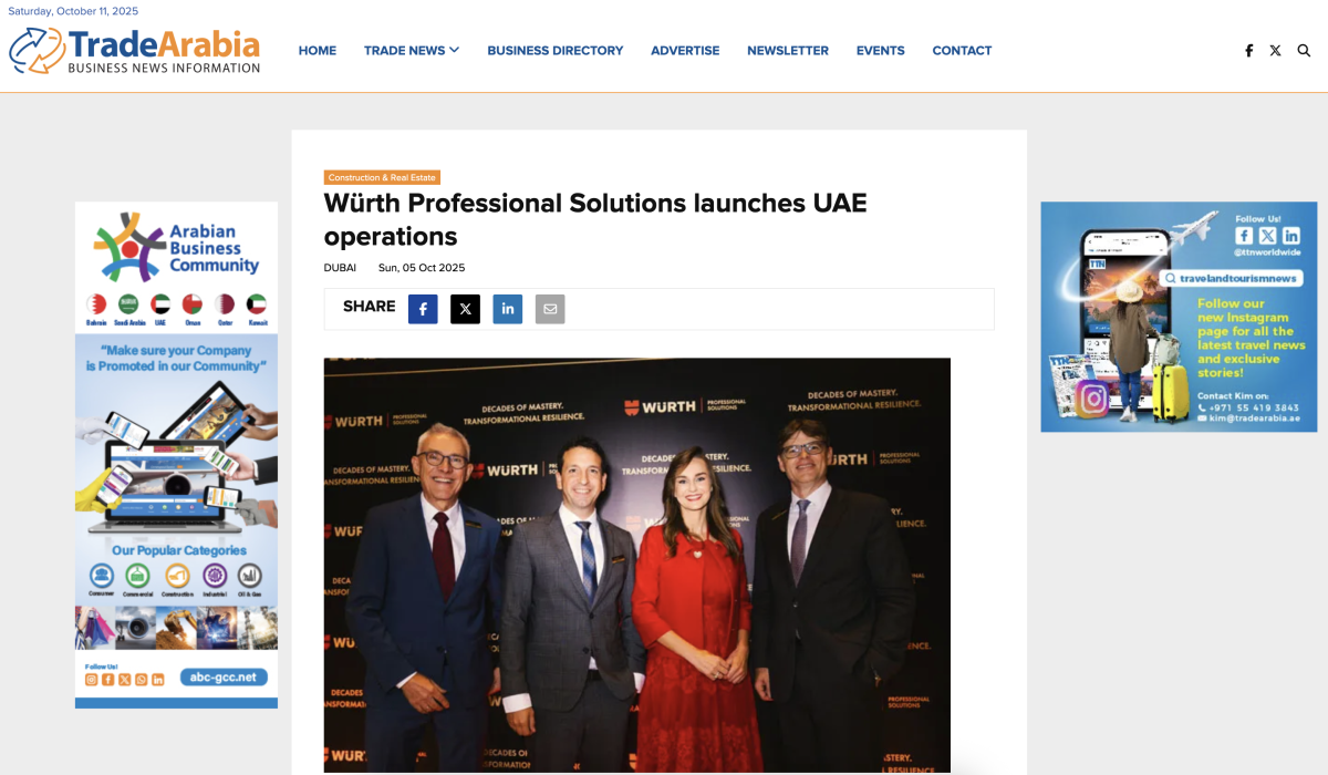 Würth Professional Solutions launches UAE operations
