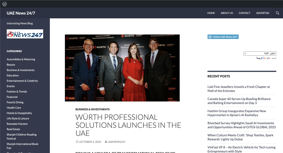 WÜRTH PROFESSIONAL SOLUTIONS LAUNCHES IN THE UAE