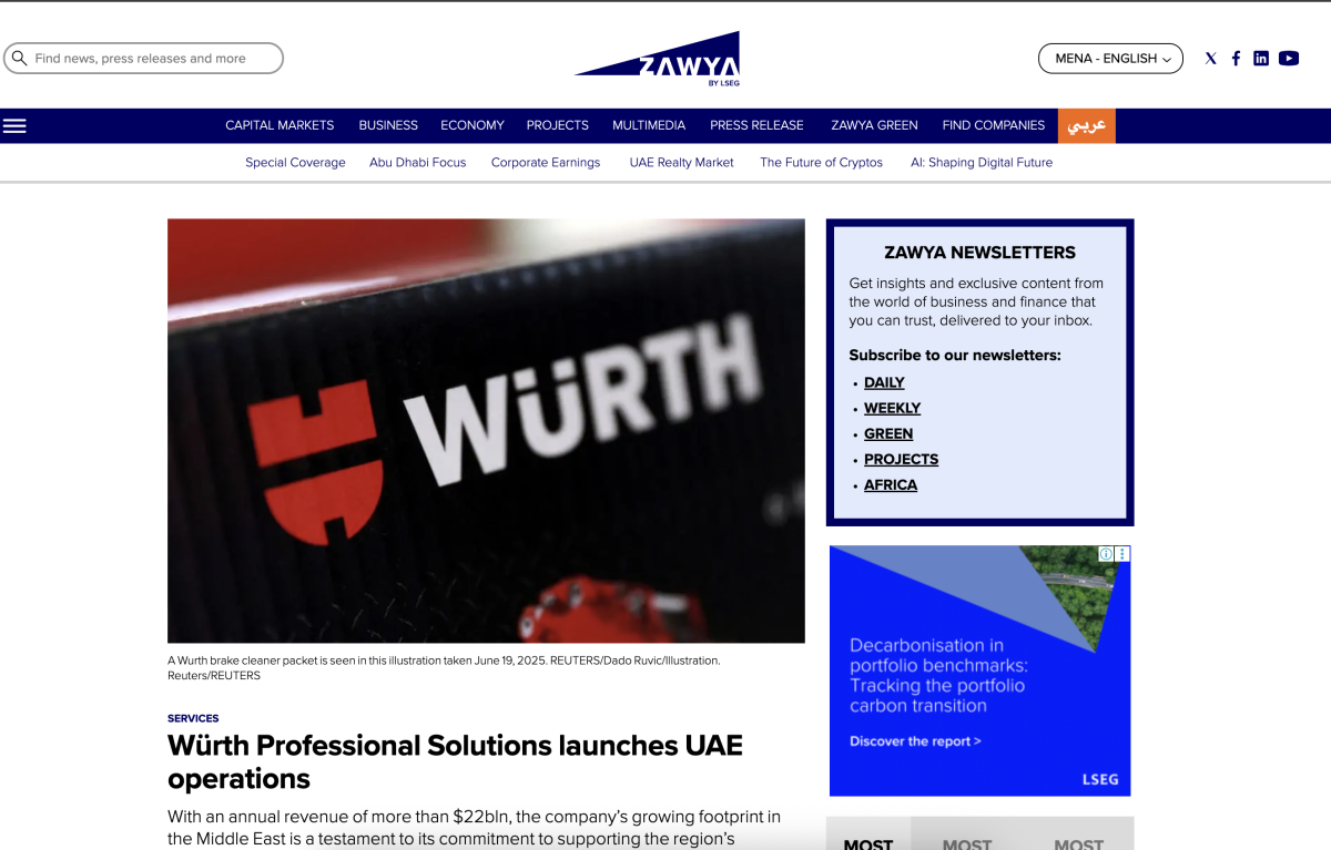 Würth Professional Solutions launches UAE operations